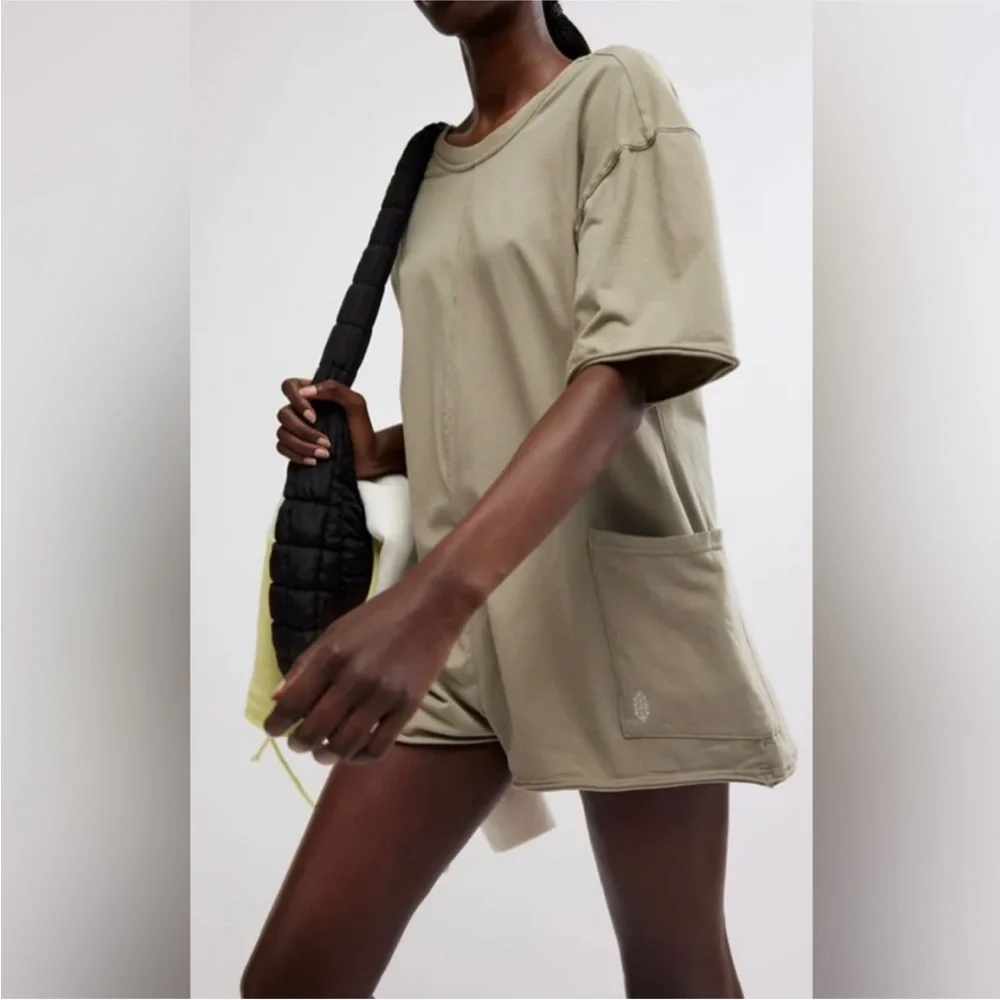 NWT Free People FP Movement Hot Shot Tee Romper sage stone green - medium, large